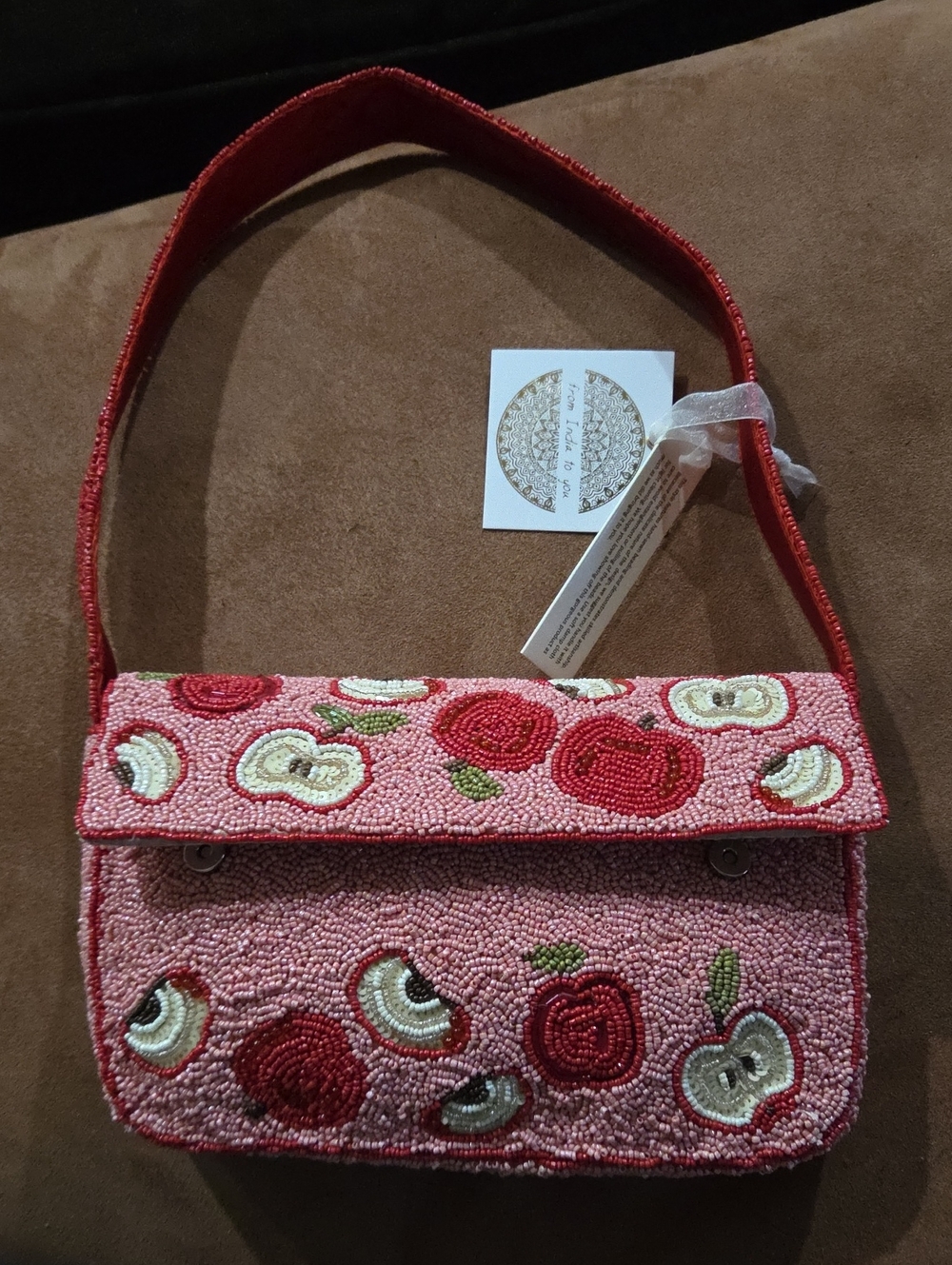 Beaded Pink Apple Pattern Shoulder Bag